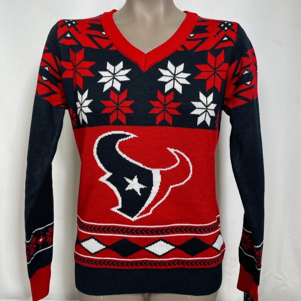 Houston Texans NFL Ugly Christmas Red Navy Sweater Women's MEDIUM NWT